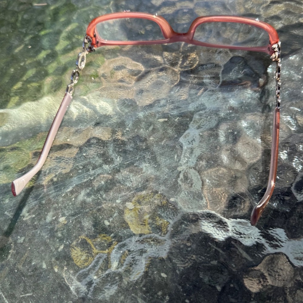 Vintage Peach Rectangular Eyeglass Frames with Rh… - image 9